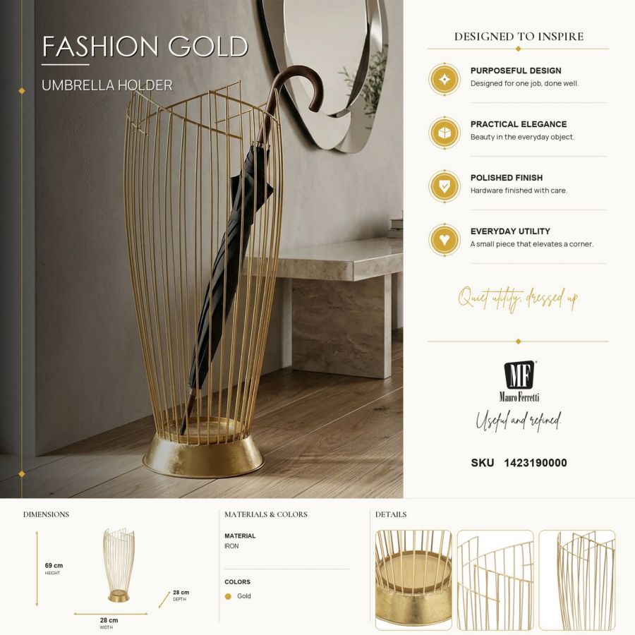 Paraplubak Umbrella Holder Fashion Gold Ø 28×69 cm