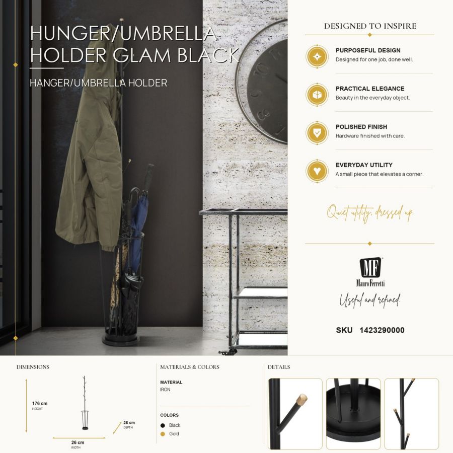 Kapstok Hunger/umbrella Holder Glam Black Cmø 26x176
