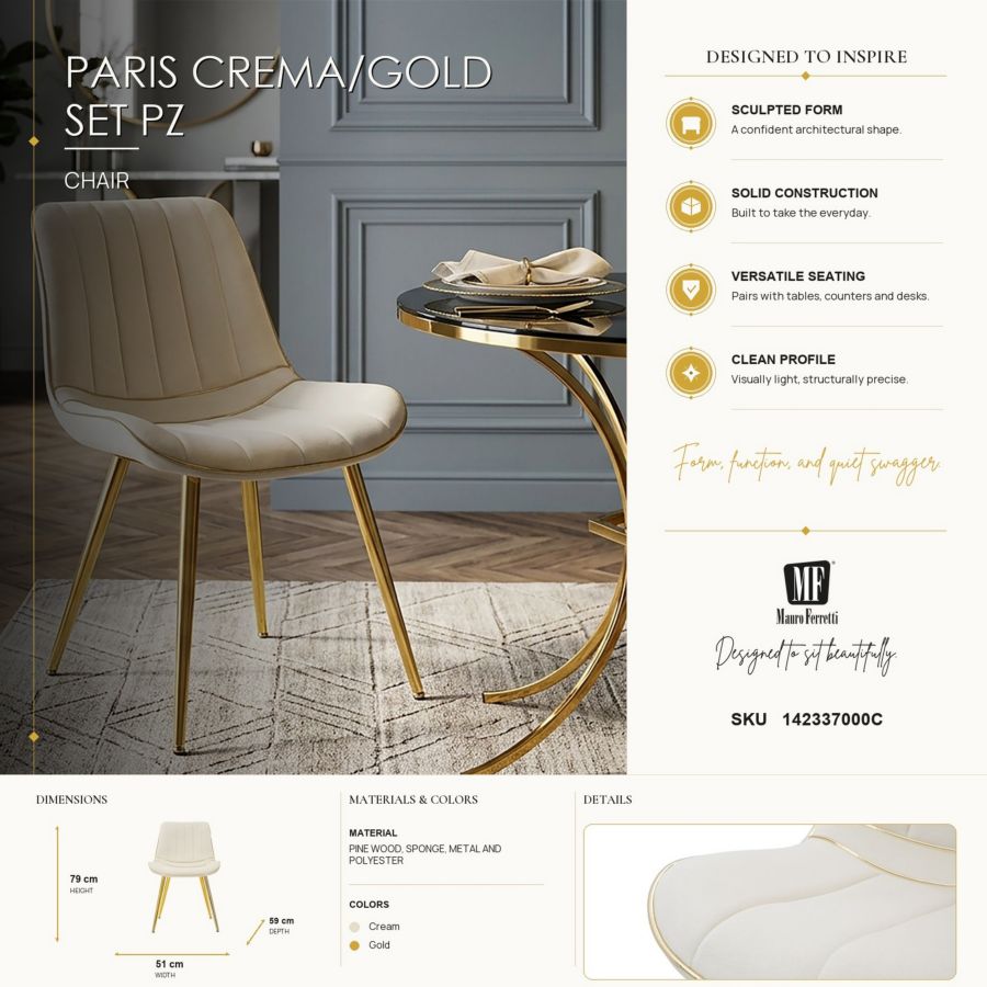 Stoel Paris Crema/gold Set 2 Pz 51×59×79 cm