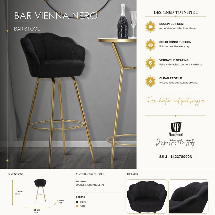 Barkruk Bar Vienna Nero 55×53×110 cm