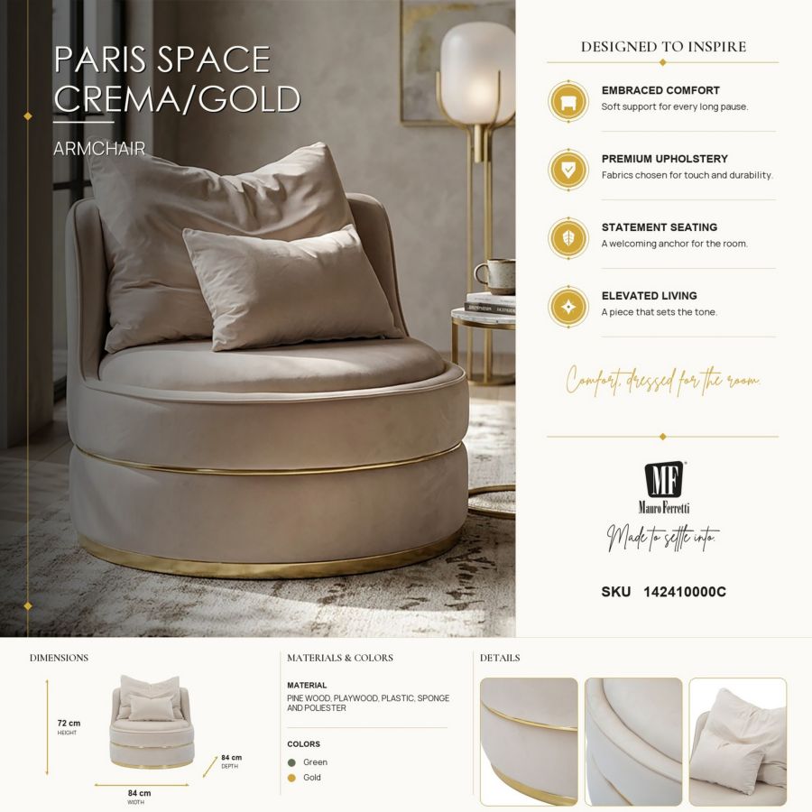 Fauteuil Paris Space Crema/gold Ø 84×72 cm