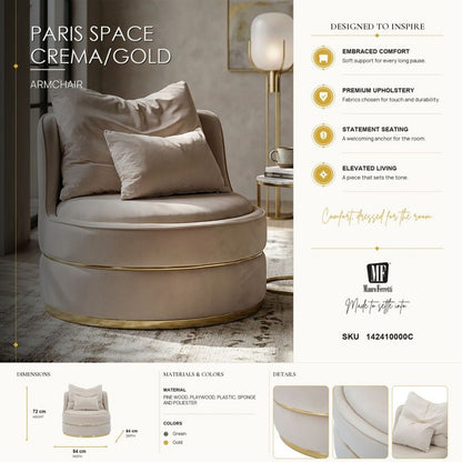 Fauteuil Paris Space Crema/gold Ø 84×72 cm