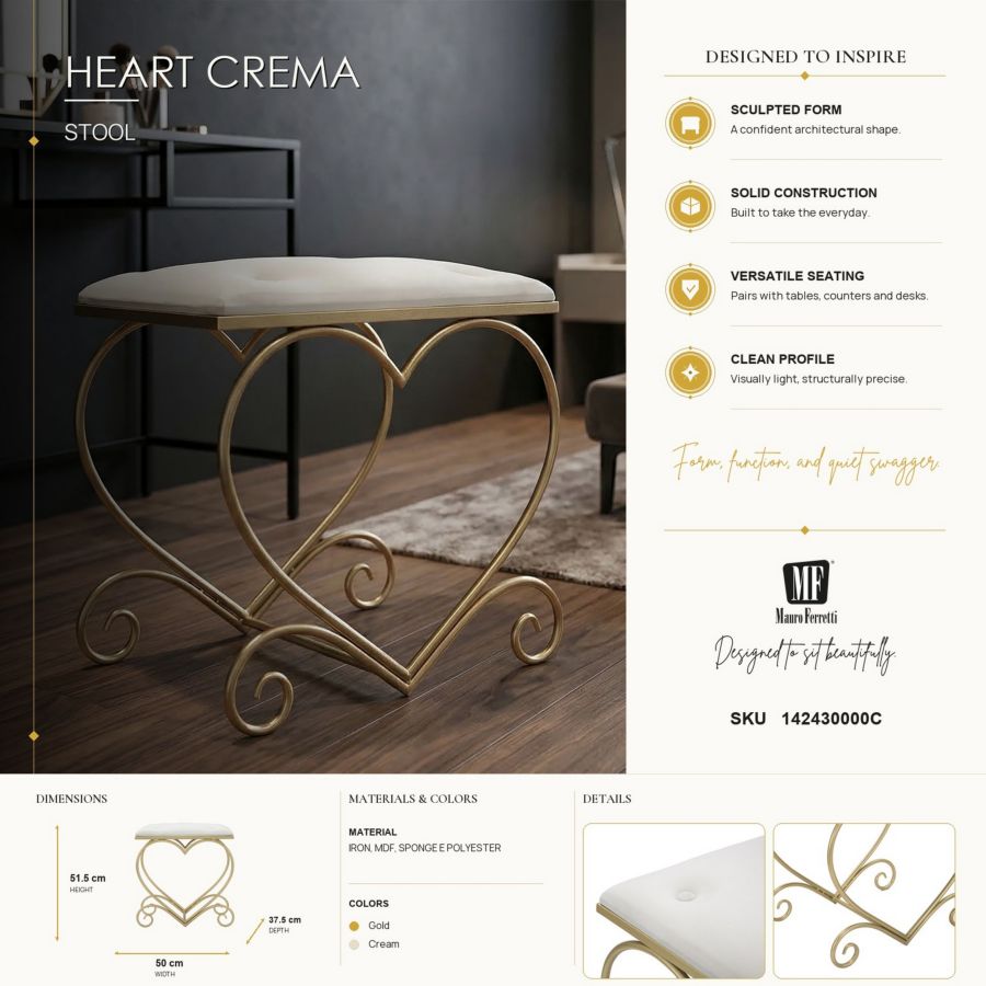 Kruk Heart Crema 50×37,5×51,5 cm