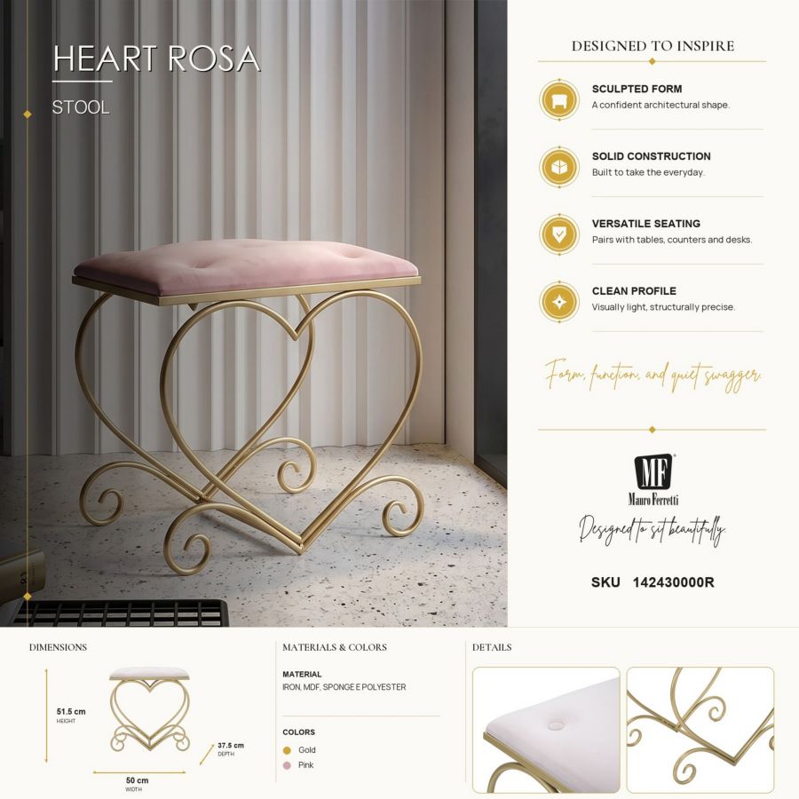 Kruk Heart Rosa 50×37,5×51,5 cm