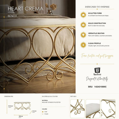 Bankje Heart Crema 105×37,5×51,5 cm