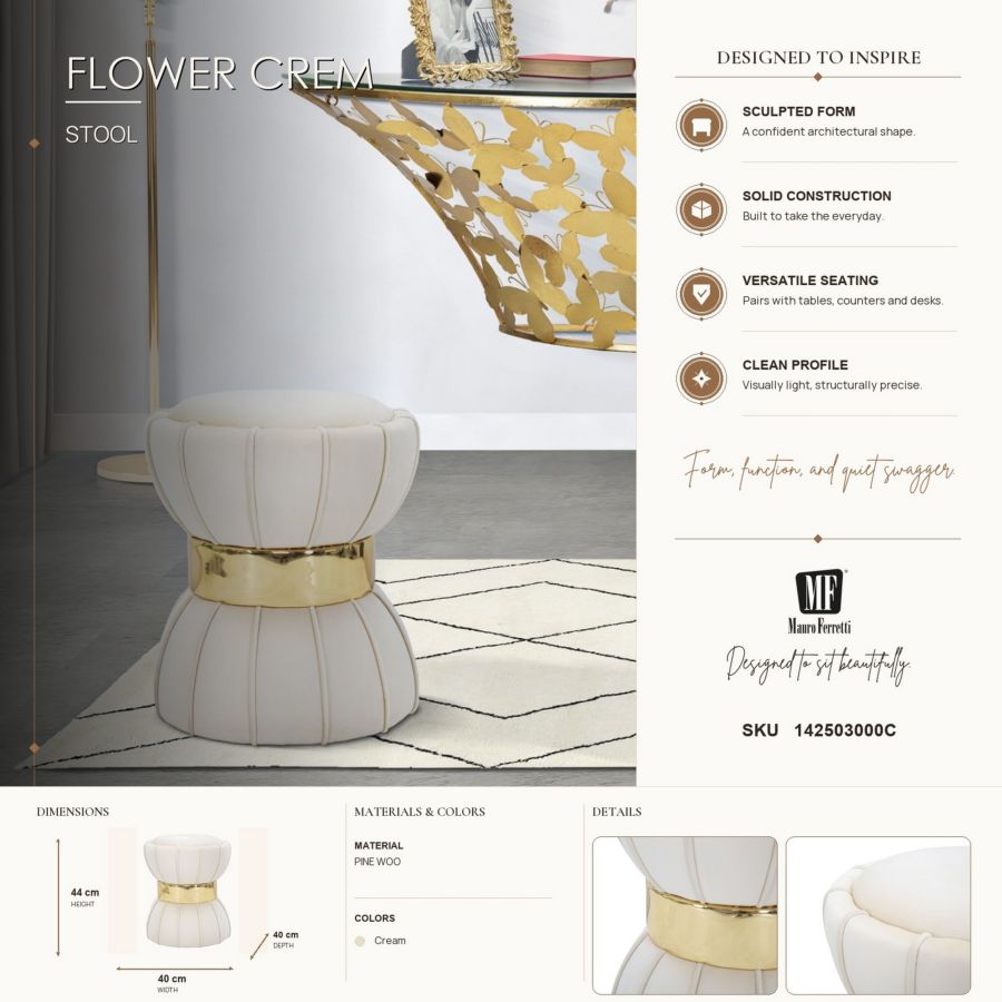 Kruk Flower Crem Ø 40×44 cm