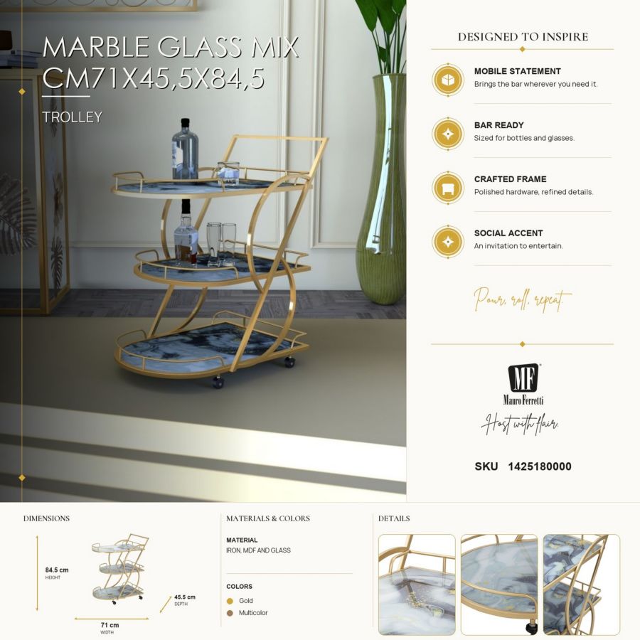 Trolley Marble Glass Mix Cm71x45,5x84,5