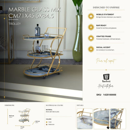 Trolley Marble Glass Mix Cm71x45,5x84,5