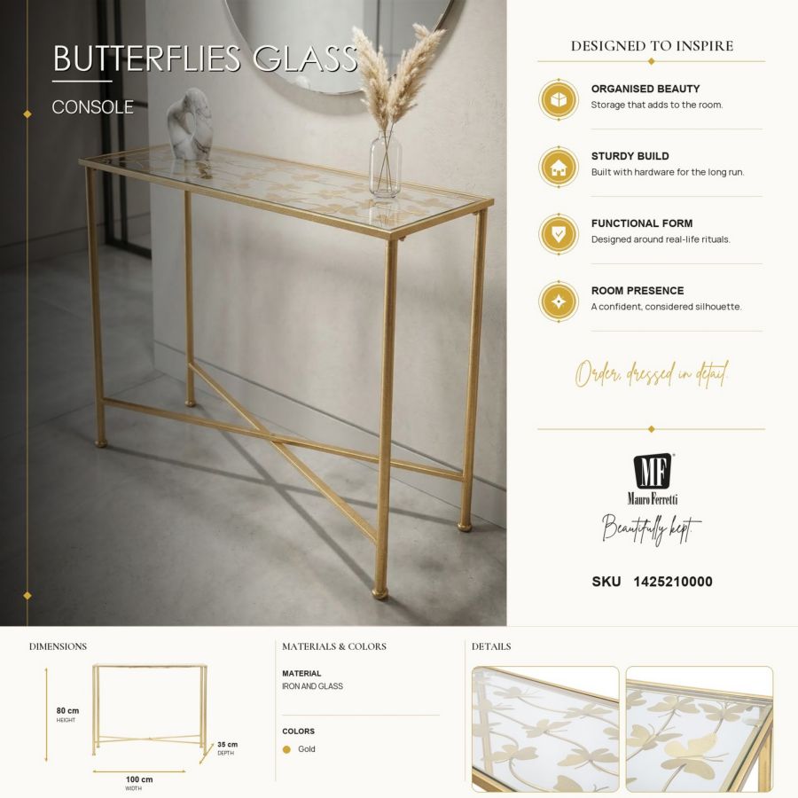 Consoletafel Butterflies Glass 100×35×80 cm