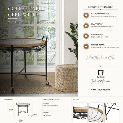 Salontafel Cebu With Glass & Wells 70,5×65×57 cm
