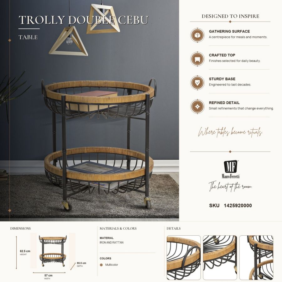 Tafel Trolly Double Cebu 57×55,5×62,5 cm