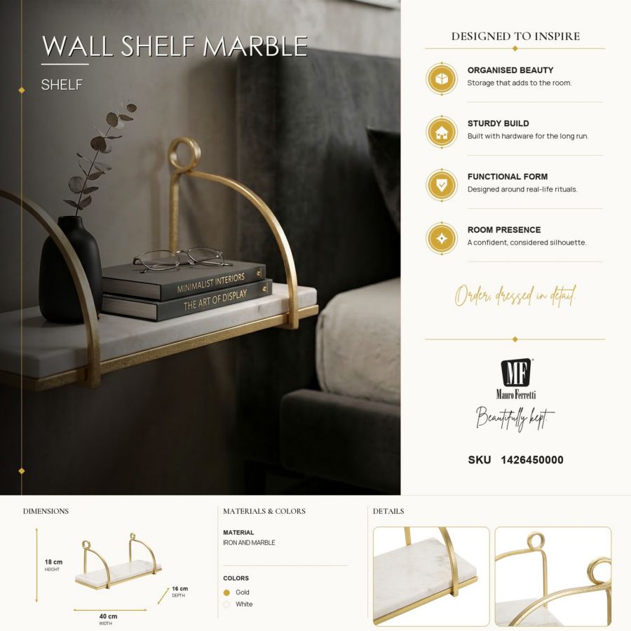 Wandplank Marble 40×16×18 cm