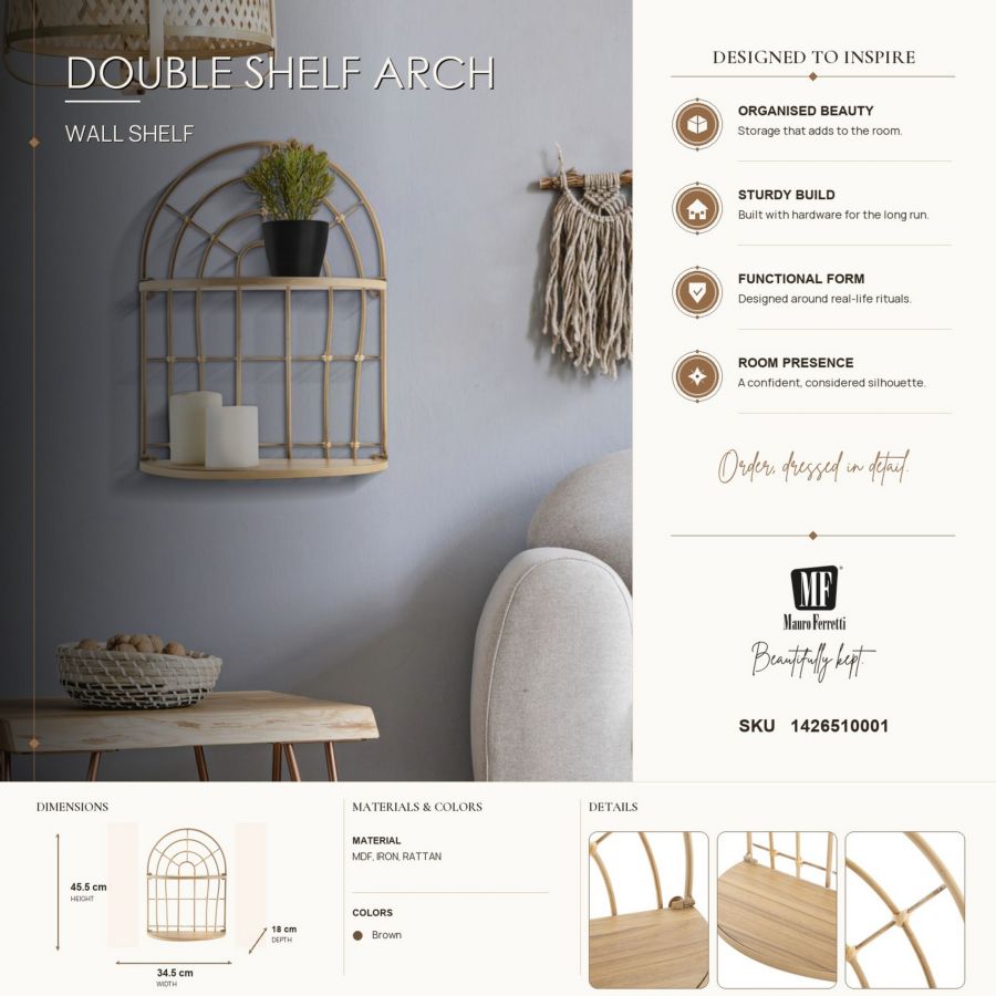 Wandplank Double Shelf Arch 34,5×18×45,5 cm