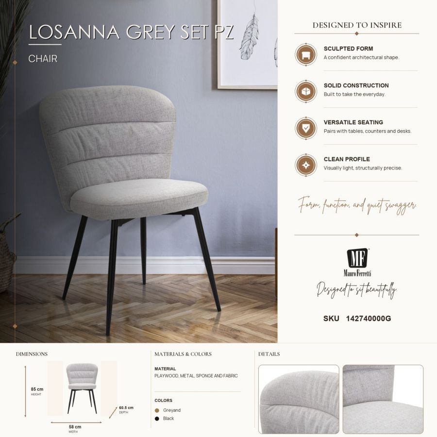 Stoel Losanna Grey Set 2 Pz 58×60,5×85 cm