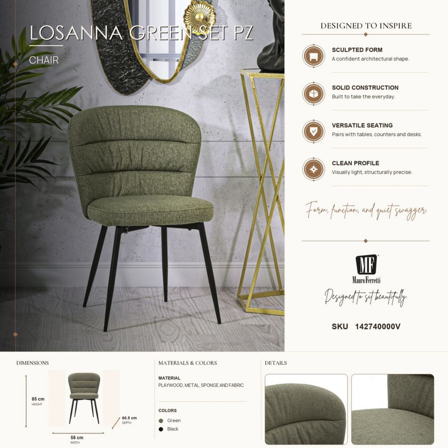 Stoel Losanna Green Set 2 Pz 58×60,5×85 cm