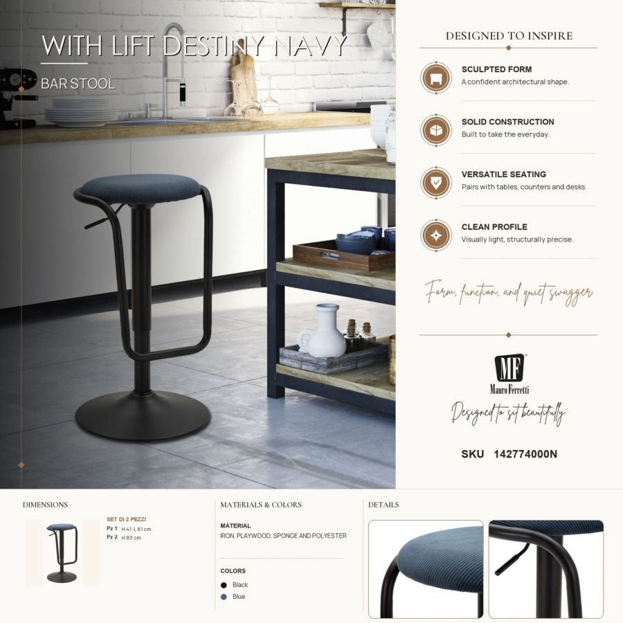 Barkruk Lift Destiny Navy Ø 41×61 cm