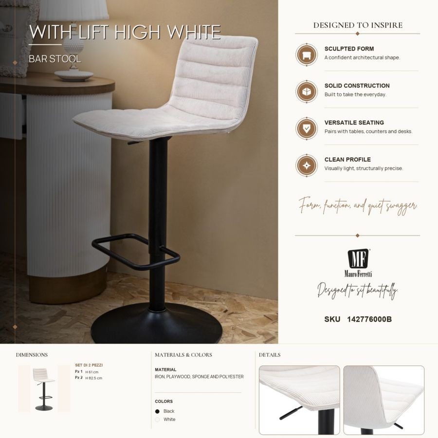 Barkruk Lift High White 43×49,5×85,5 cm