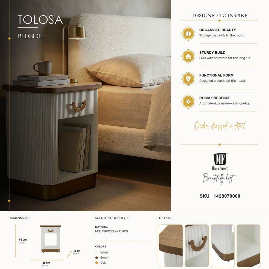 Nachtkastje Bedside Tolosa 48×40×62 cm