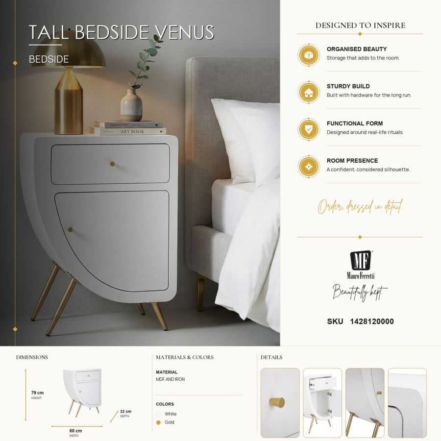 Nachtkastje Tall Bedside Venus 60×32×79 cm