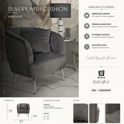 Fauteuil Silvery With Cushion 73×66×78 cm