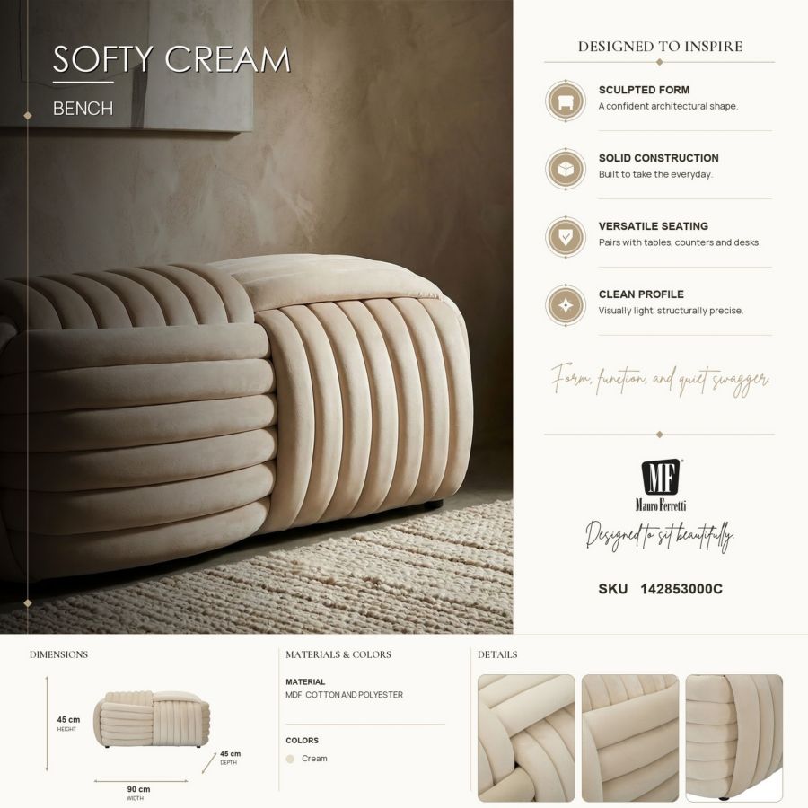 Bankje Softy Cream 90×45×45 cm