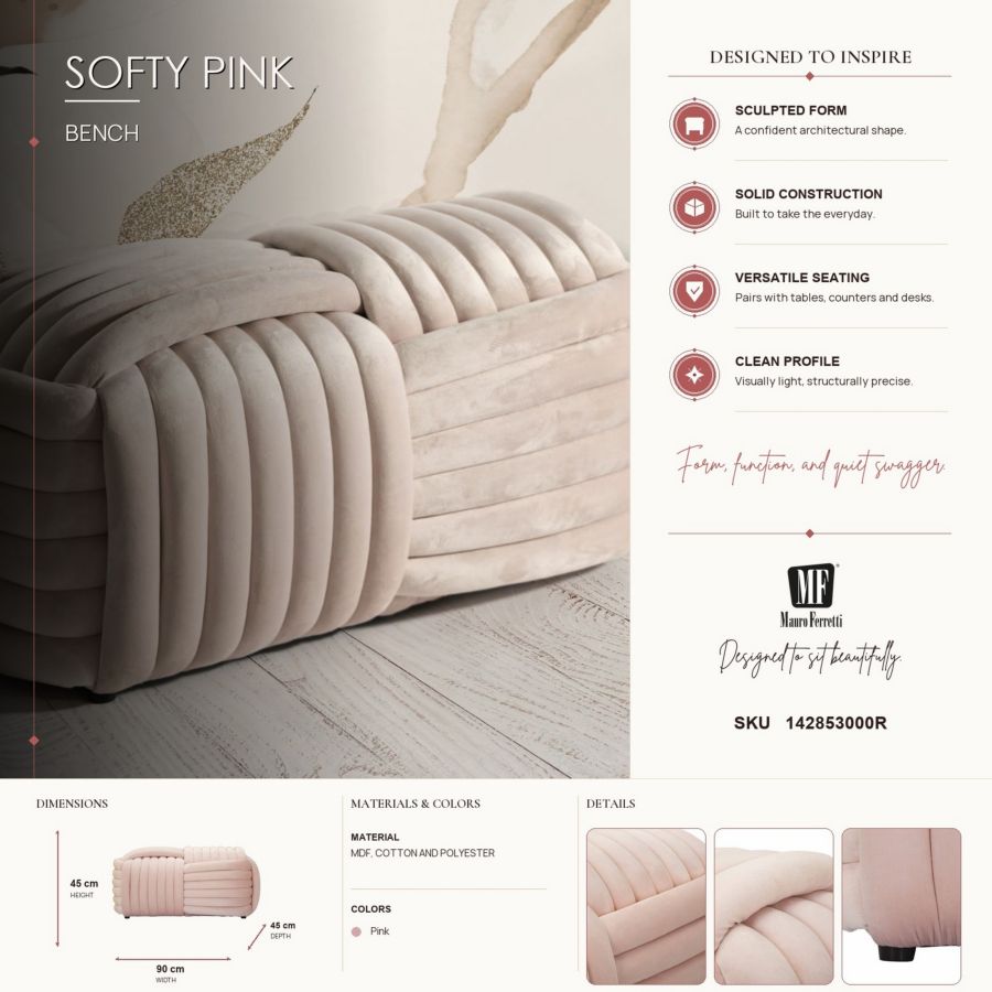 Bankje Softy Pink 90×45×45 cm