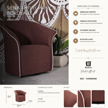 Fauteuil Siena Swivel Armchair Bordeaux 83,5×66×80 cm