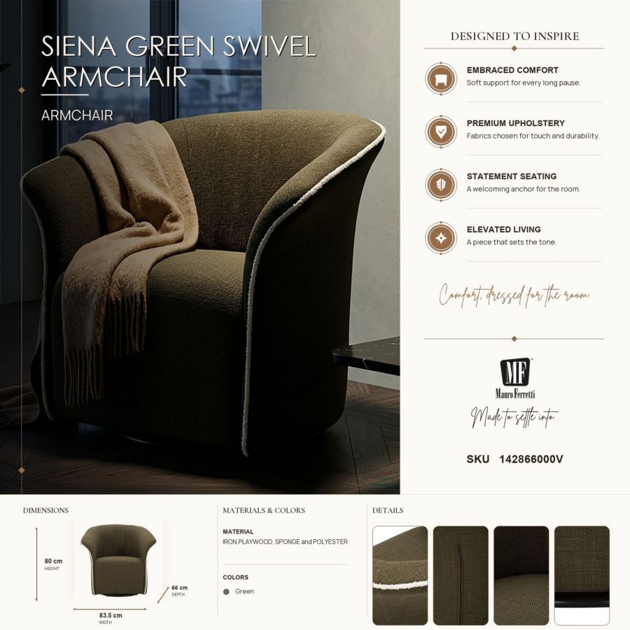 Fauteuil Siena Green Swivel Armchair 83,5×66×80 cm