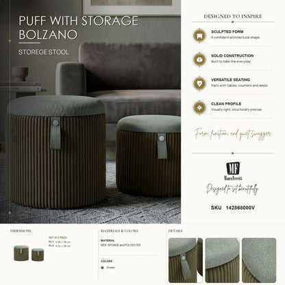 Opbergkruk Puff With Storage Bolzano Green Set 2 Pcs Ø 38×38 cm