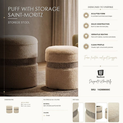 Opbergkruk Puff With Storage Saint-moritz Cream Set 2 Pcs Ø 40×47 cm