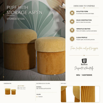 Opbergkruk Puff With Storage Aspen Mustard Set 2 Pcs Ø 42×44 cm