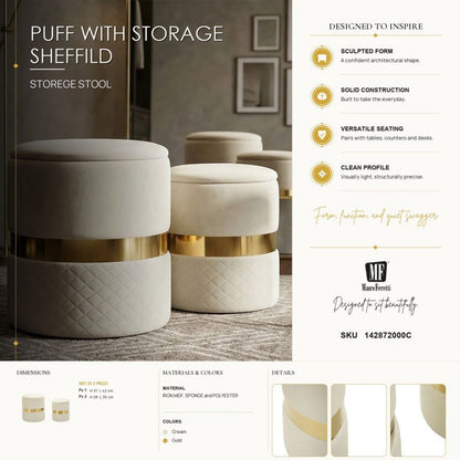 Opbergkruk Puff With Storage Sheffild Cream Set 2 Pcs Ø 37×42 cm