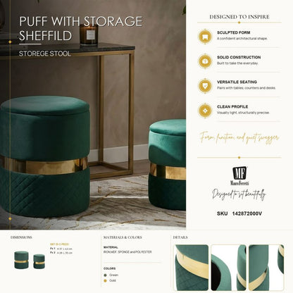 Opbergkruk Puff With Storage Sheffild Green Set 2 Pcs Ø 37×42 cm