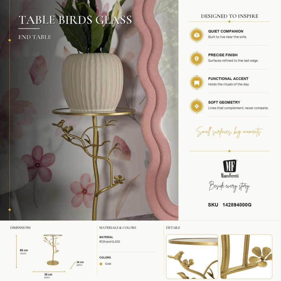 Tafel Birds Glass Ø 38×60 cm