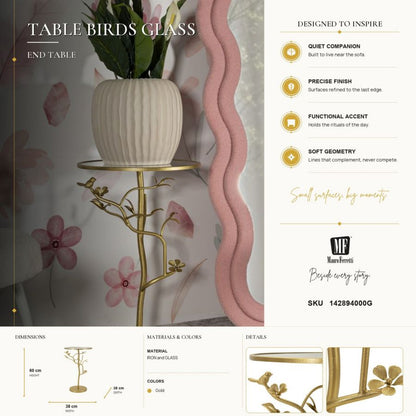 Tafel Birds Glass Ø 38×60 cm