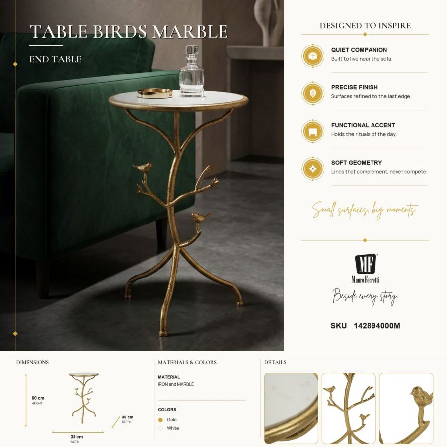 Tafel Birds Marble Ø 38×60 cm