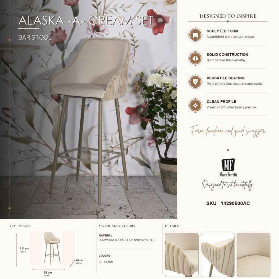 Barkruk Alaska -a- Cream Set 2 Pcs 52×46×111 cm
