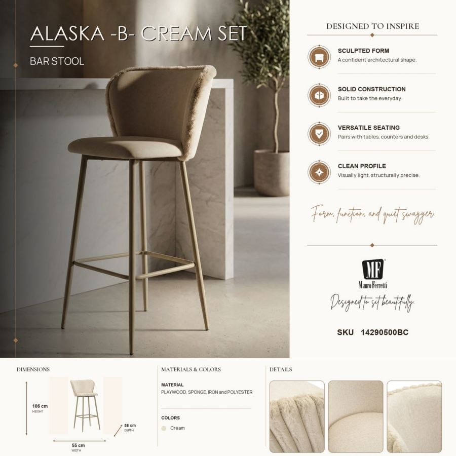 Barkruk Alaska -b- Cream Set 2 Pcs 55×58×106 cm