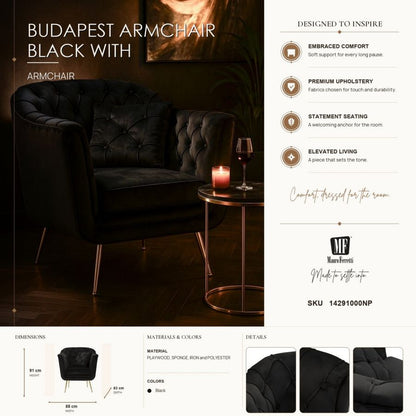Fauteuil Budapest Armchair Black With Cushion 88×83×91 cm
