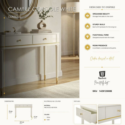 Consoletafel Camille Console White 101×37×78 cm