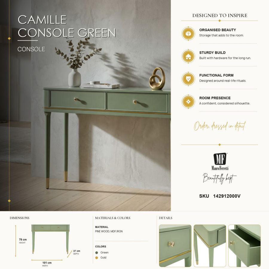 Consoletafel Camille Console Green 101×37×78 cm