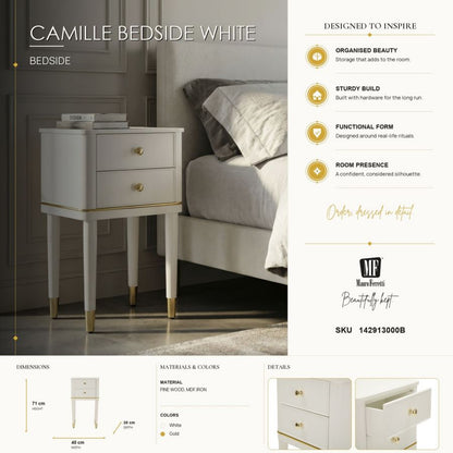 Nachtkastje Camille Bedside White 40×30×71 cm