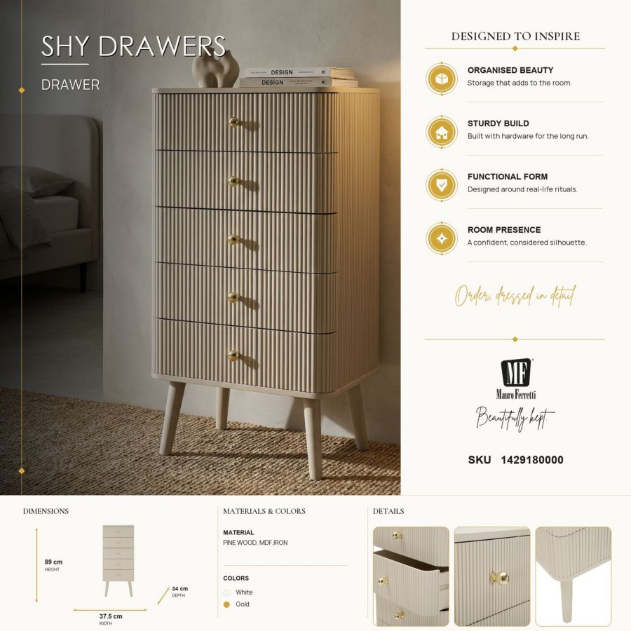 Ladekast Shy Drawers 37,5×34×89 cm