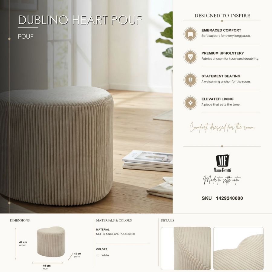 Poef Dublino Heart Pouf 49×45×42 cm