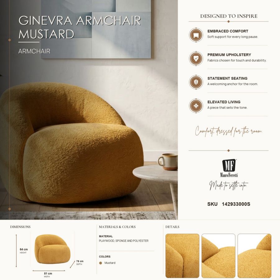 Fauteuil Ginevra Armchair Mustard 81×78×64 cm