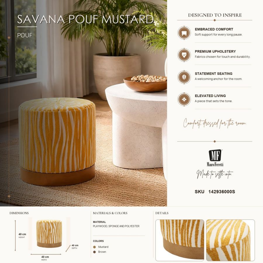 Poef Savana Pouf Mustard Ø 40×40 cm