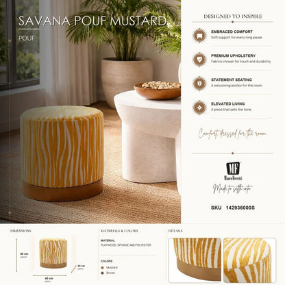 Poef Savana Pouf Mustard Ø 40×40 cm