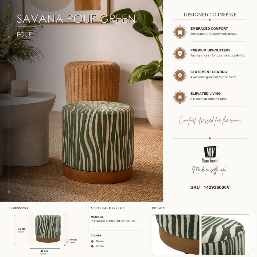 Poef Savana Pouf Green Ø 40×40 cm
