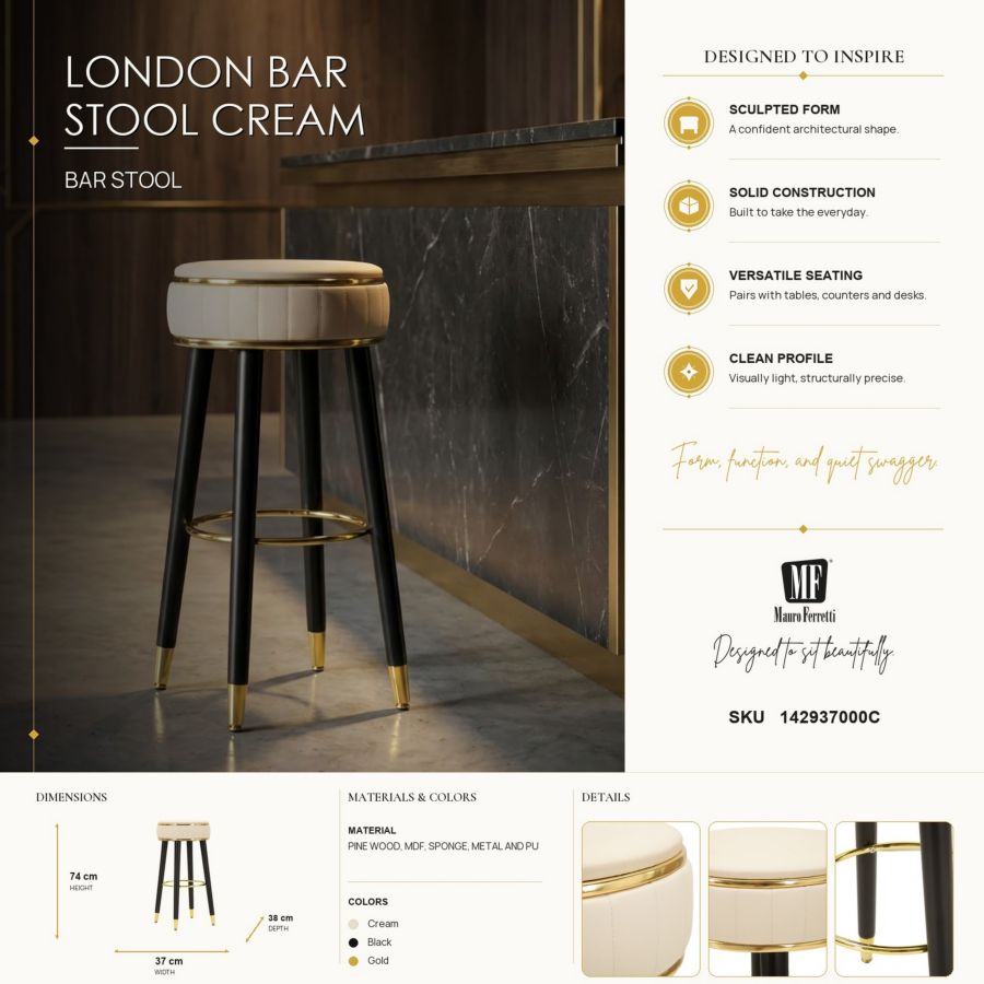 Barkruk London Bar Stool Cream Ø 38×74 cm