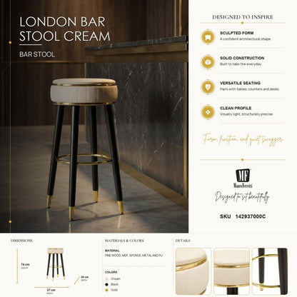 Barkruk London Bar Stool Cream Ø 38×74 cm